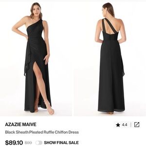 Azazie black sheath pleated ruffle chiffon dress